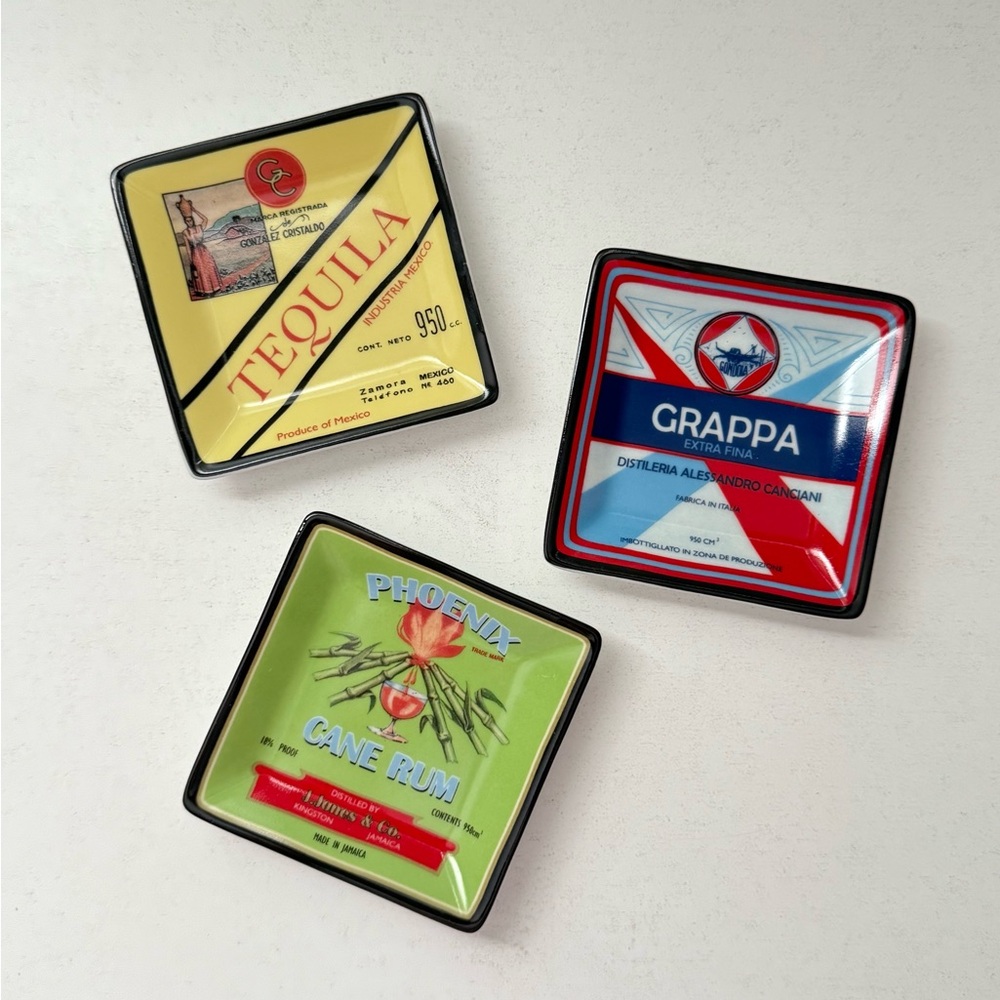 Boston‎ Warehouse Vintage Beverage Coaster / Small Snack Plate Set of 3